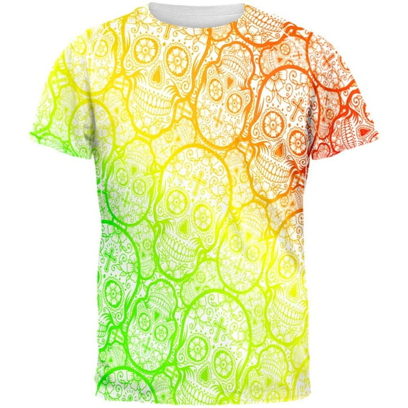 Cinco de Mayo Crazy Sugar Skull Pattern All Over Mens T Shirt Multi 2XL