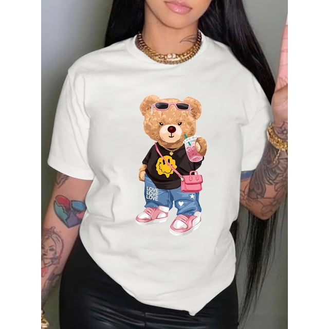 Camiseta vintage para mujer, de algodón con estampado geométrico, cuello redondo y mangas cortas, informal, de punto, de largo regular, para verano.