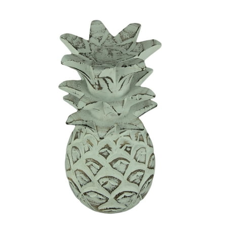 Distressed White Carved Wood - Distressed White Carved Wood Tropical Pineapple Decor Statue