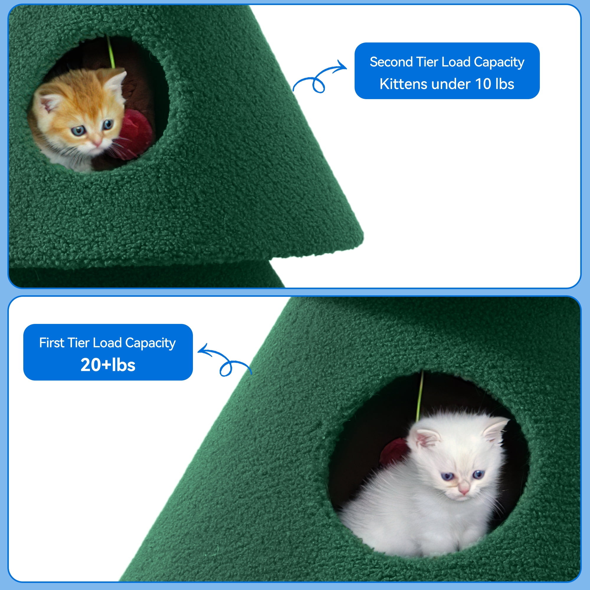 Dextrus60-inch Cat Tree,Tall Cat Tower Furniture with 2 Large Condos,  5ft Christmas Tree Party Decoration with Cat House and Beds