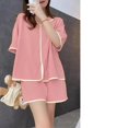 thumbnail image 4 of Nouveaux Pyjamas pour Femmes Deux Pièces Faux Cardigan Pyjamas Vêtements de Maison Ensemble d'Été à Manches Courtes et Shorts Simples, 4 of 4
