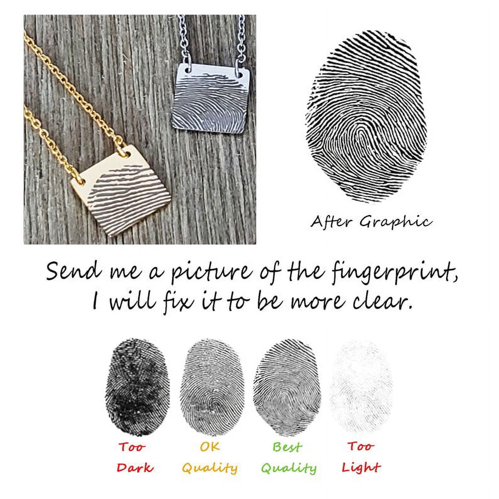 Personalized Custom Fingerprint Square Keepsake Necklace Stainless Steel Engraved Actual Fingerprint Thumb Print Pendant Jewelry with Gift Box [Silver]