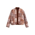 thumbnail image 3 of Female Cropped Puffer Quilted Jacket Cardigan Floral Printed Long Sleeve Open Front Short Padded Coats Caramel Color S, 3 of 9