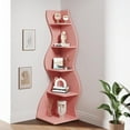 thumbnail image 4 of Tribesigns Corner Shelf, Modern 5-Tier Corner Bookcase Storage Rack with Unique Shape for Living Room (Pink), 4 of 5