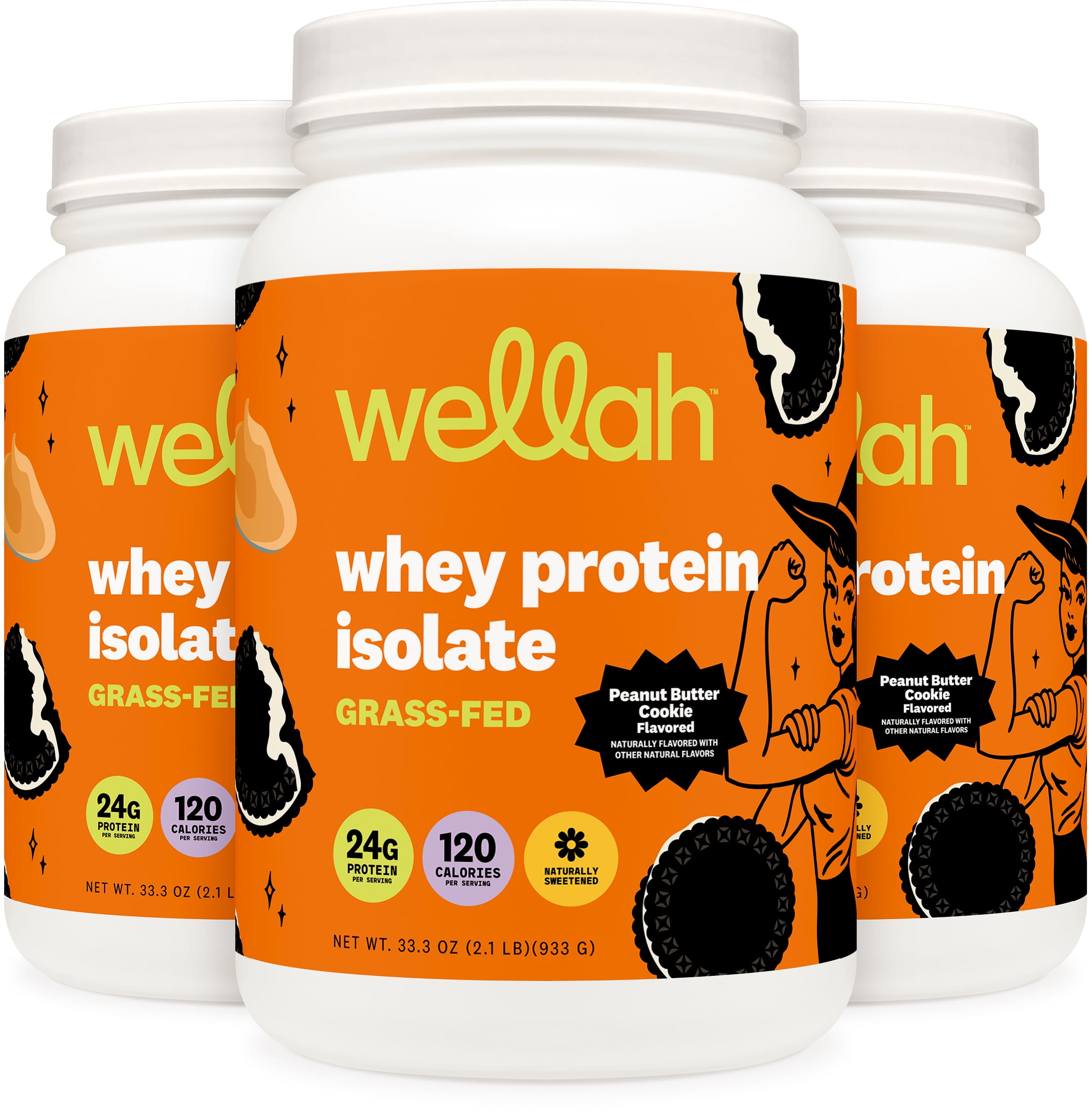 Wellah Grass-Fed Whey Protein Isolate Powder (Peanut Butter Cookie) 30 Servings - 24g of Protein, 120 Calories Per Serving, Naturally Sweetened