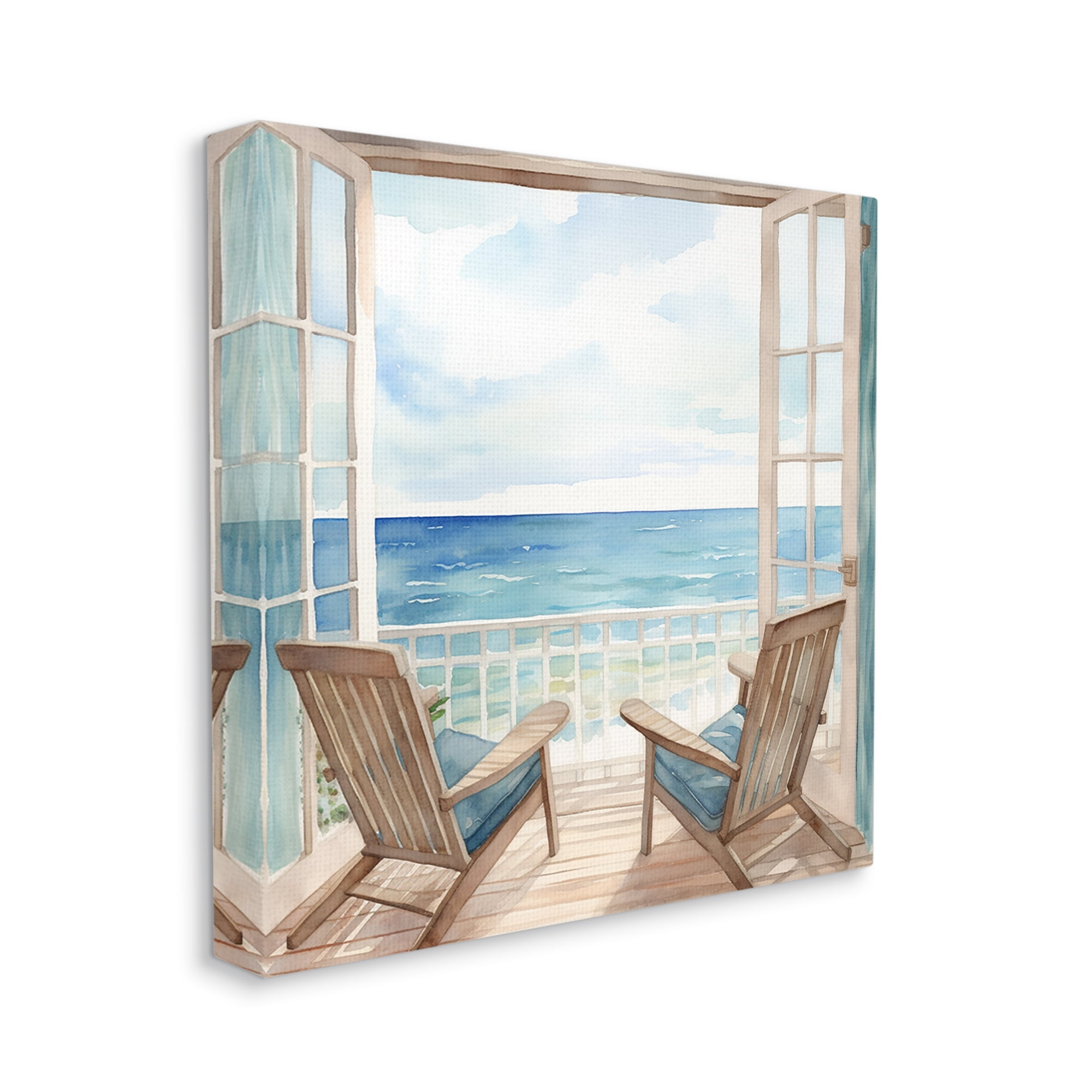 Stupell Industries Seaside Window View Landscape Painting Gallery Wrapped Canvas Art Print Wall Art, 24 x 24
