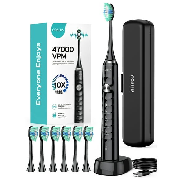 BRIGHTFUFU Cepillo de dientes eléctrico sónico COSLUS Cepillo de dientes eléctrico recargable Cepillo de dientes inalámbrico Cepillo de dientes portátil con base de carga