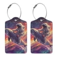 thumbnail image 3 of Hirioo Astronaut Dolphin Print Leather Luggage Tag with Stainless Steel Loop ,Privacy Flap and Address Card for Travel Bag Suitcase-4 PCS, 3 of 5
