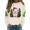thumbnail image 2 of Chandail de Noël pour Femmes, Chandail à Capuche Imprimé de Noël, Col Rond, Manches Longues, Beige TTG, 2 of 5
