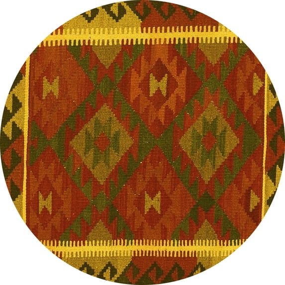 Ahgly Company Indoor Round Oriental Yellow Traditional Area Rugs, 7' Round