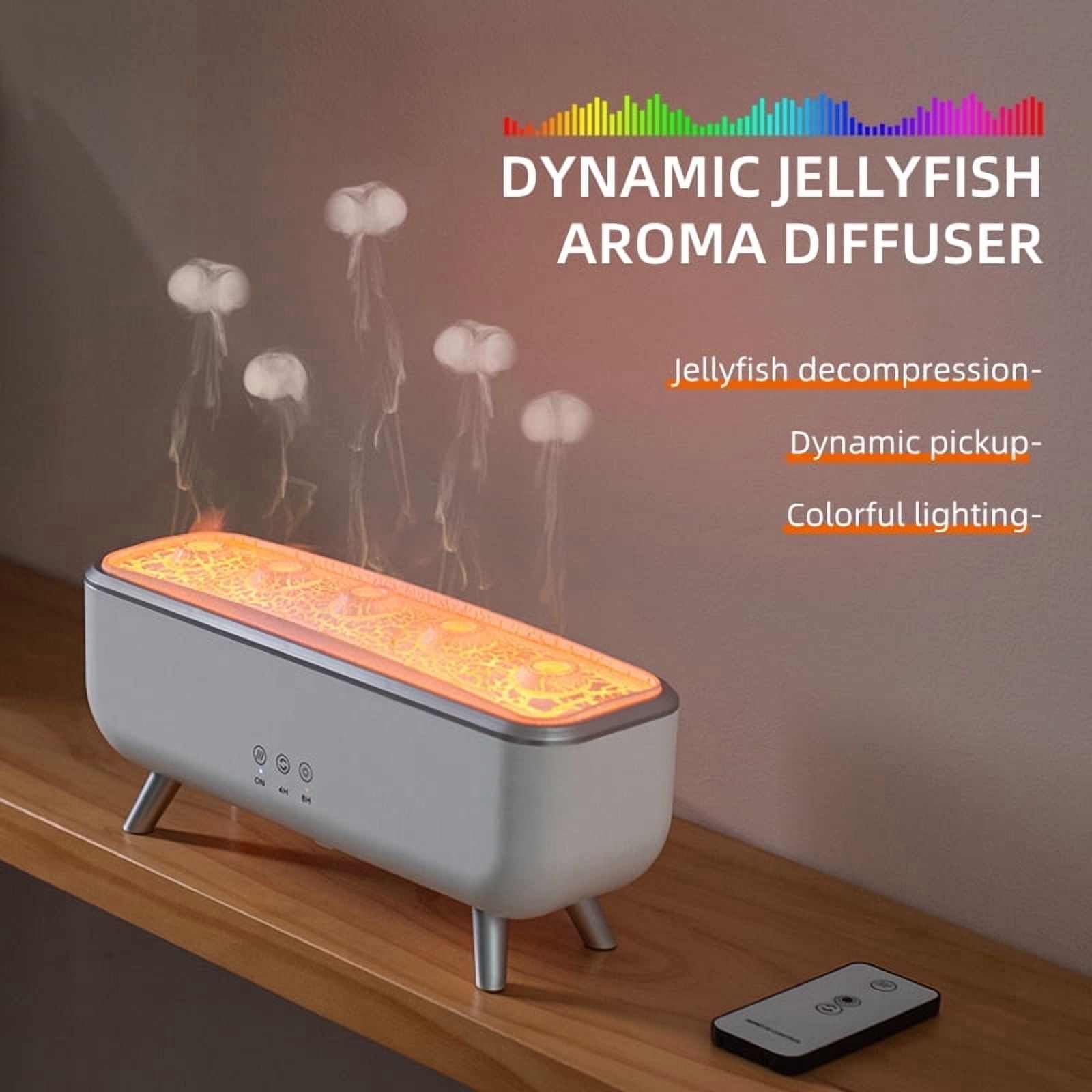 Dynamic Flame Jellyfish Aroma Diffuser, 300ml Waterless Essential Oil Diffuser with Remote Control, 7-Color Night Light, Low Noise Mist Humidifier for Home, Office and Bedroom