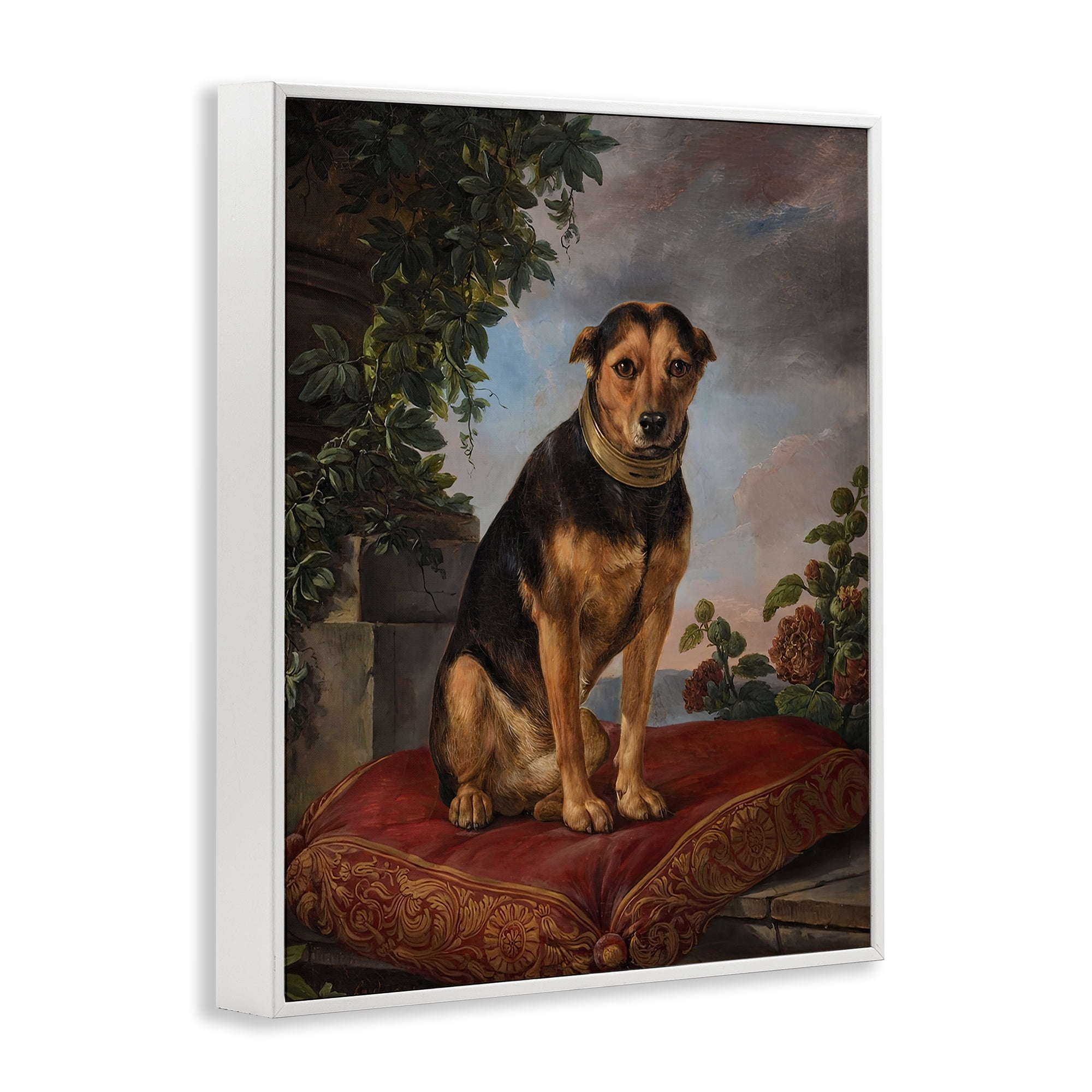 Stupell Industries Historical Dog on Cushion White Framed Giclee Art, design by Lil' Rue