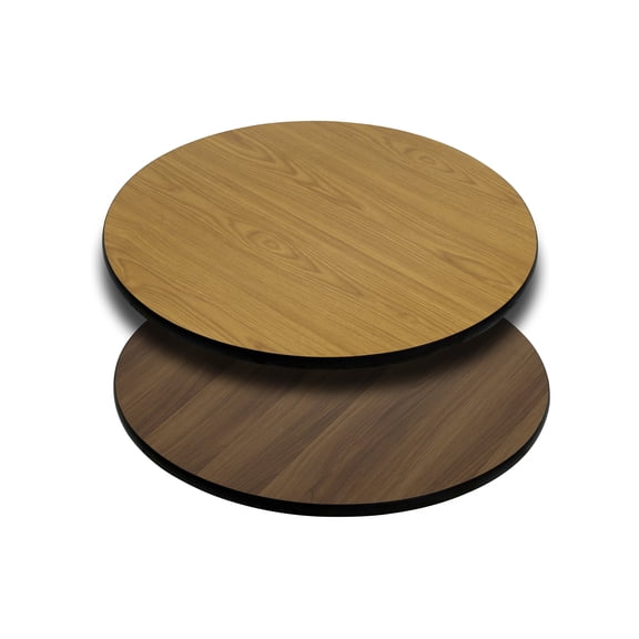Emma   Oliver 24" Round Natural/Walnut Reversible Laminate Table Top
