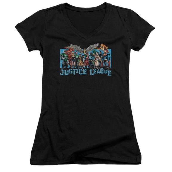 JLA Justice League League Lineup Junior Women's T-Shirt V-Neck Black