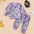thumbnail image 2 of NOLDARES Toddler Halloween Outfits Pumpkin Print Embroidery Long Sleeve Shirt and Elastic Pants Set Baby 2 Pce Clothes(Purple,18-24 Months), 2 of 4