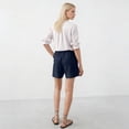 thumbnail image 3 of Bermuda Shorts for Women High Waisted Linen Dressy Casual Pleated Wide Leg Summer Shorts with Elastic Waist Navy M, 3 of 6