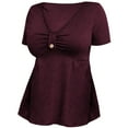 thumbnail image 3 of TODOZO T Shirts for Women Slim Fit Casual Lightweight Soft Basic Tees Summer Clothes for Women Chest Buckle Waist V Neck Solid Color Women's Short Sleeved Top Red Xl, 3 of 4