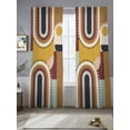 thumbnail image 4 of Mid-Century Modern Sheer Curtains 84 inches Long 2 Panels Set Geometric Abstract Brick Red Tiers Sheers Rod Pocket Small Window Short Curtains for Kitchen Cafe, Each 52" W x 84" L, 4 of 7