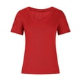 thumbnail image 3 of Jalioing Womens Short Sleeve V Neck Tops Solid Color Ribbed Knit Casual Tee Summer Fashion Slim Basic Shirts, 3 of 5