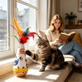 thumbnail image 3 of Wobble Tumbler Feather Cat Toy, Interactive Self-Righting Cat Teaser with Colorful Feathers, Wooden Base Cat Toy for Indoor Cats to Bat, Chase and Relieve Boredom Brown, 3 of 9