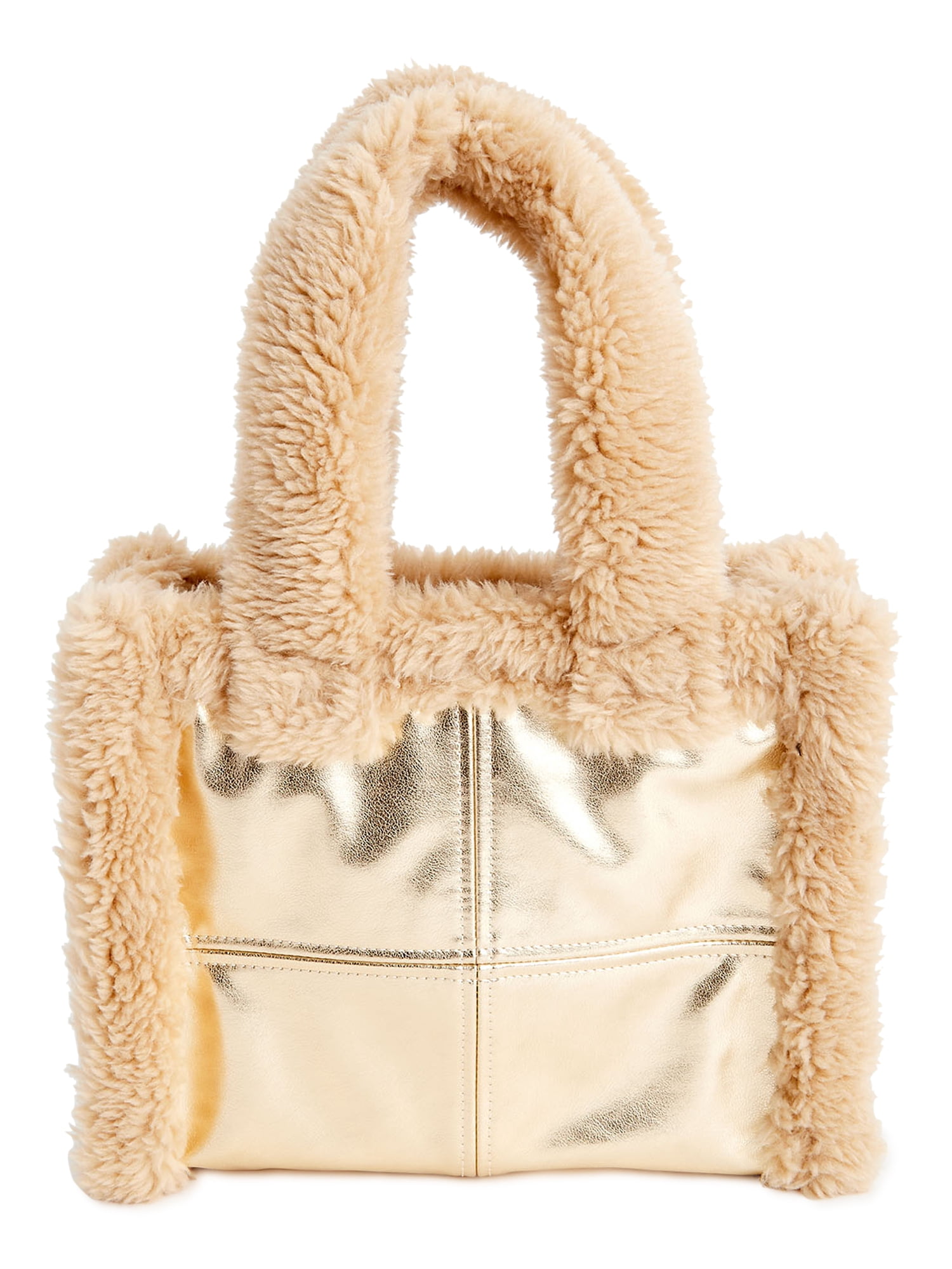 No Boundaries by No Boundaries Women's Small Sherpa Tote Bag, Gold Tan
