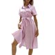 thumbnail image 3 of VISgogo Vestido de manga corta para mujer con estampado de moda, botón de solapa, vestido de longitud media con cinturón VISgogo  moda, 3 of 7