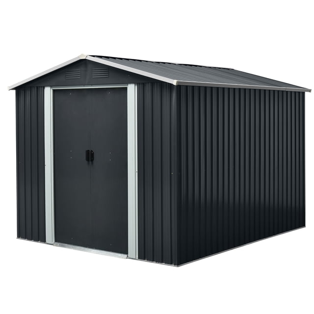 Remise de Rangement Extérieure en Métal 8 Pi x 10 Pi avec Fondation en Viande, Noir