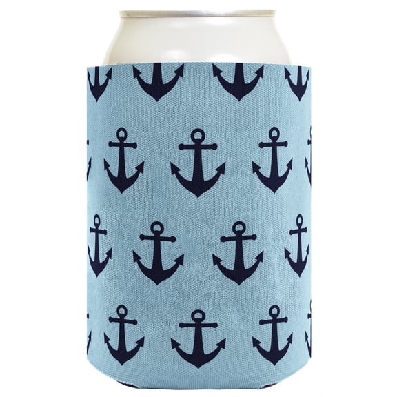ThisWear Sailing Gift Anchor Pattern Coolie New Boat Owner Gift Preppy Nautical Print 2 Pack Can Coolie Drink Coolers Coolies Sky Blue