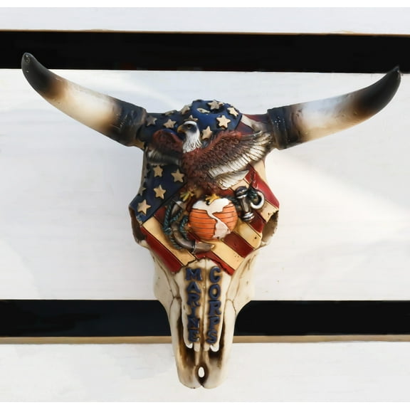 Western Marine Patriotic US Flag American Bald Eagle Cow Skull Wall Decor