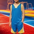 thumbnail image 2 of Odeerbi Niños Niñas Rápido Seco Uniforme de Baloncesto Conjunto Bloque de Color Cuello En V Tops Pantalones Cortos Ropa Deportiva Conjunto Atlético Para 4-14 Años, 2 of 6