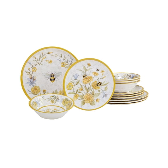 Bee Sweet 12 Pc. Melamine Dinnerware Set, Service for 4
