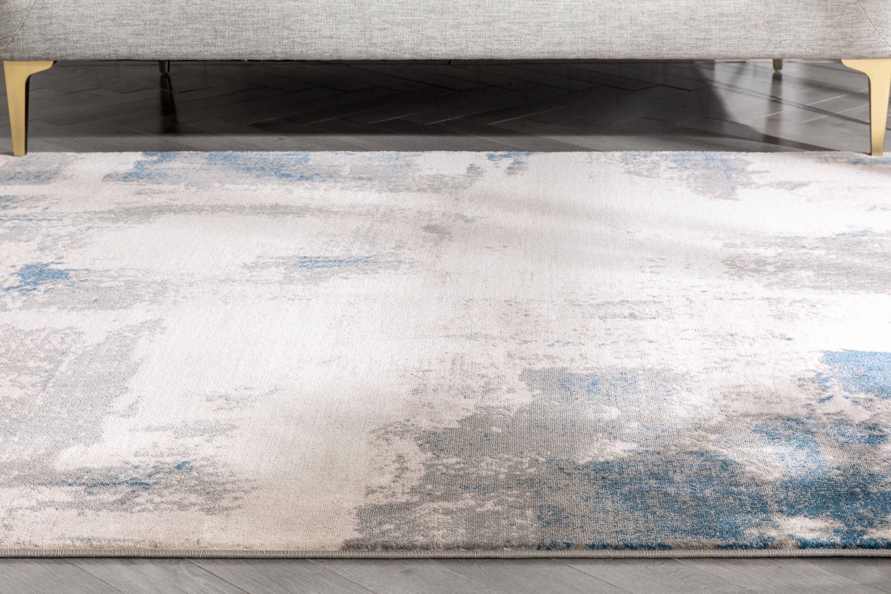 Well Woven Caila Grey & Blue Brush Stroke Abstract Geometric Area Rug 5x7 (5'3" x 7'3")