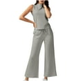 thumbnail image 7 of LYXSSBYX 2 Piece Outfit for Women Fall Women Solid Color Sleeveless Round Neck Top+Long Pants Set with Pockets SlimCasual Two-piece Set Of Short Sleeved Round Neck Top Set, 7 of 7