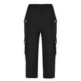thumbnail image 5 of Povozer Cargo Capri Pants for Women High Waisted Relaxed Fit Elastic Knit Waist Casual Capris Trousers Cropped Pants(Black,S), 5 of 5