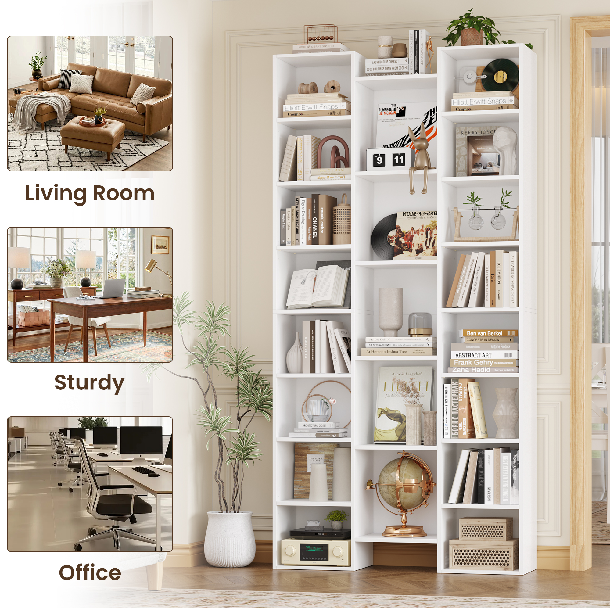 Homfa 21-Cube Bookcase, 71 in, White photo 7