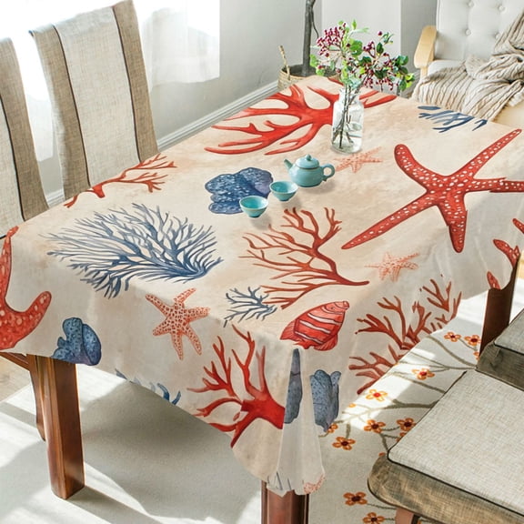 Yayeee Tablecloths 54" x 54" Rectangle Wrinkle Resistant Party Table Cover, Blue Starfish