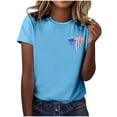 thumbnail image 4 of Hauts de Printemps pour Femmes Jour de L'Indépendance Drapeau Col Rond Imprimé Lettre Manches Courtes T-Shirts pour Femmes Bleu Ciel L, 4 of 4