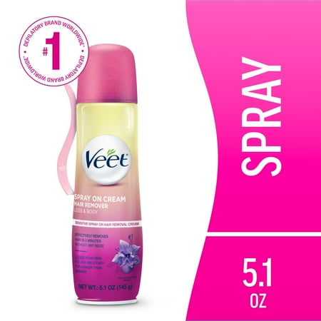Hair Removal Cream – VEET Legs & Body 3 in 1 Spray On Hair Removal Cream, Sensitive Formula with Aloe Vera and Vitamin E, 5.1 oz Spray Can