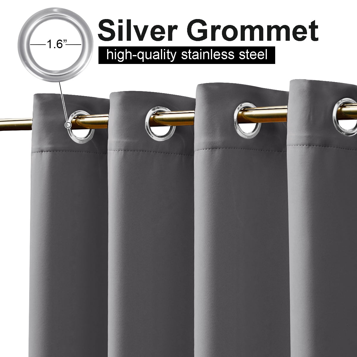 NICETOWN Outdoor Curtains Waterproof Privacy Stainless Steer Grommet Thermal Insulated Room Darkening Drapes, W52 x L95, Set of 2, Gray