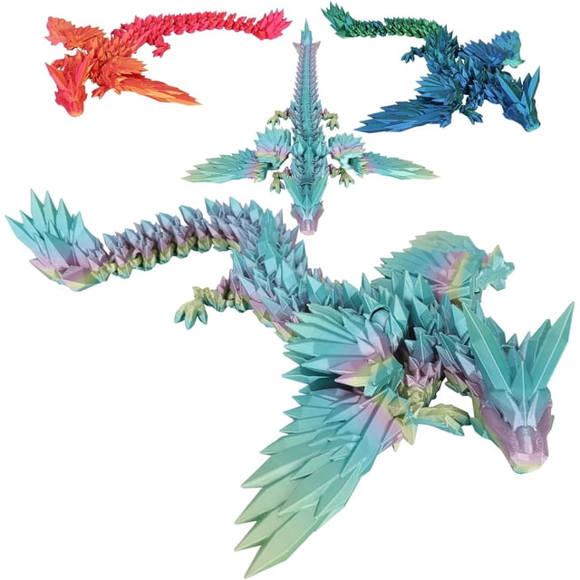 Dragón Rungungde con alas: dragón arcoíris de cristal impreso en 3D con articulación completa, decoración para el hogar y la oficina, juguete de escritorio ejecutivo, juguete antiestrés para adultos