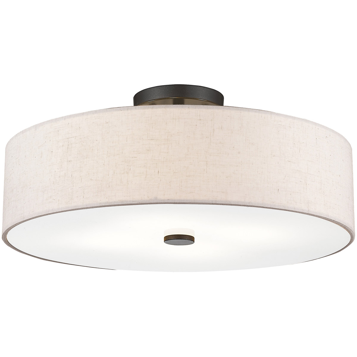4 Light English Bronze Ceiling Light fixture with Hand Crafted Oatmeal Color Fabric Hardback Shade