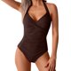 thumbnail image 5 of Traje de Baño de Color Sólido de las Mujeres, Conservador Plisado una Pieza con Cuello Halter para la Playa Y la Piscina, Secado Rápido Traje de Baño de Verano, 5 of 9