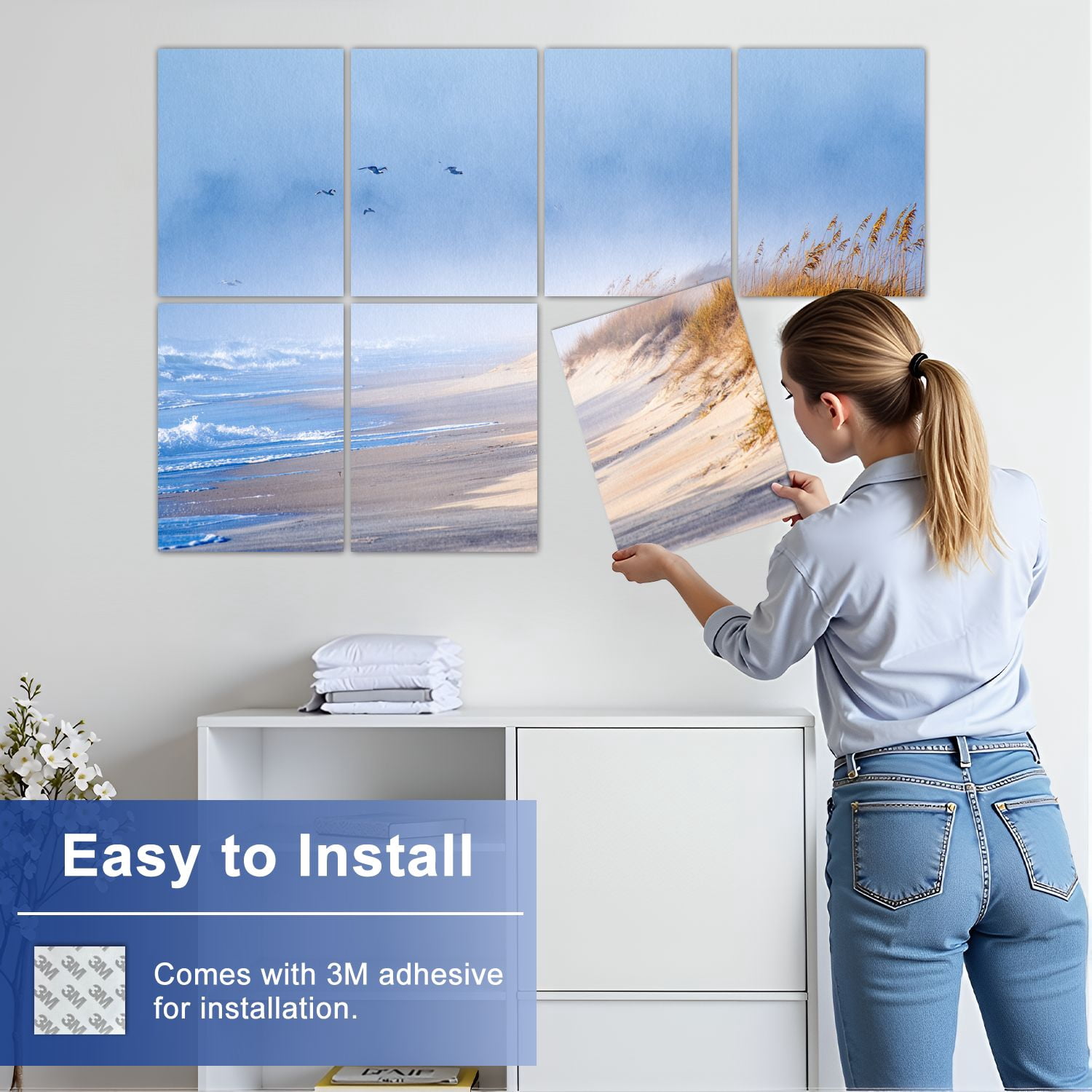 Coastal 8 Pack Art Acoustic Panels Sound Absorbing Tranquil Ocean Shoreline Decorative Soundproof Wall Panels Self Adhesive for Nursery Game Room Bedroom 48"x32"