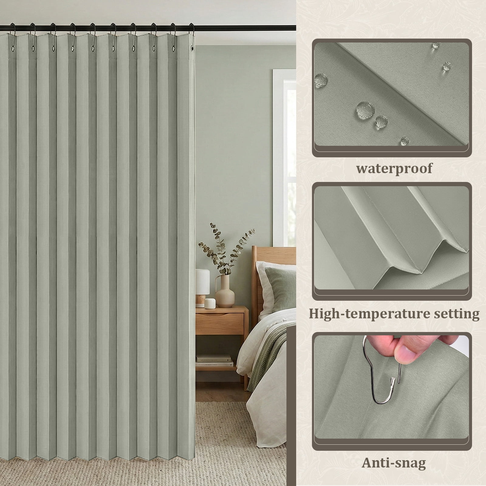DONGPAI Extra Large Room Divider Curtain, Indoor/Outdoor Multifunctional Vertical Drapes with Hooks Waterproof Shower Curtain for Living Room Bedroom Bathroom, 100"x 84", Light Gray, 1 Panel