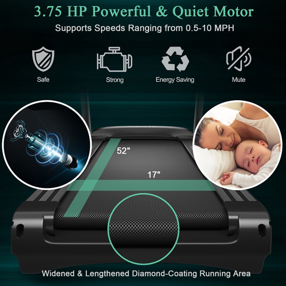 Topcobe 3.75HP Electric Folding Treadmill with Auto Incline 12 Program APP Control, Indoor Fitness Equipment, Modern Sports Equipment