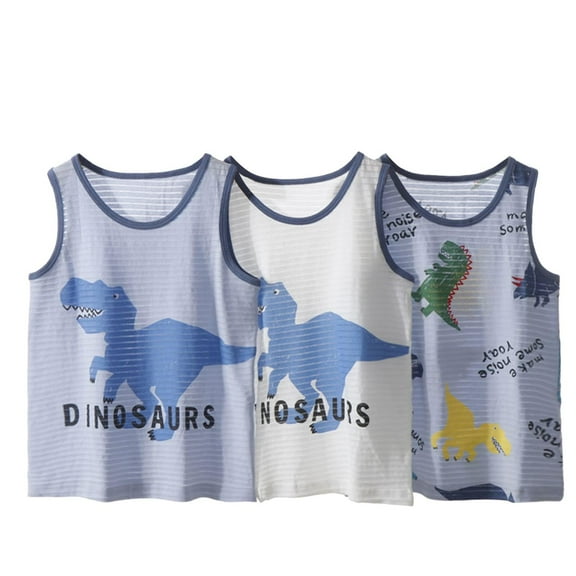 WOYY 3-Pack Toddler Boys Cartoon Print Tank Top Summer Active Sleeveless Tops, Sizes 1-14
