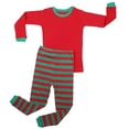 thumbnail image 2 of Elowel Matching Family Christmas Pajamas - Red Top & Green Striped Pants 2-Piece Set, 2 of 3