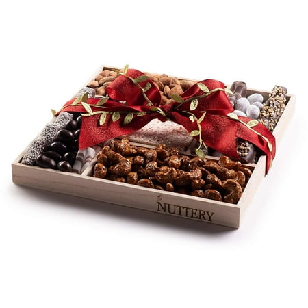 Nuttery Gourmet Chocolate & Nuts 5 Section Holiday Gift Tray- Elegant Christmas Assorted Candy Gift