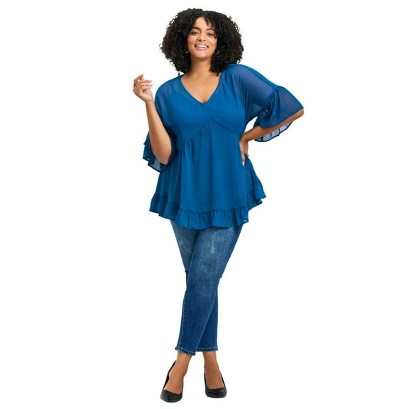 Avenue Women's Plus Size Harlow Frill Detail Blouse