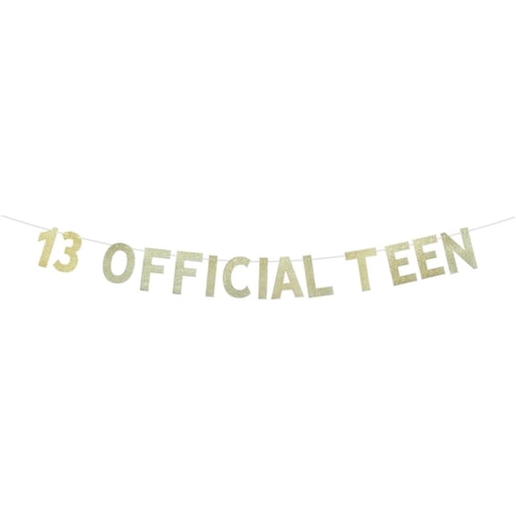13 Official Teen Gold Glitter Banner Sign For 13th Birthday Party Supplies, Teens Boys Girls Birthday Party Decoration Garlands